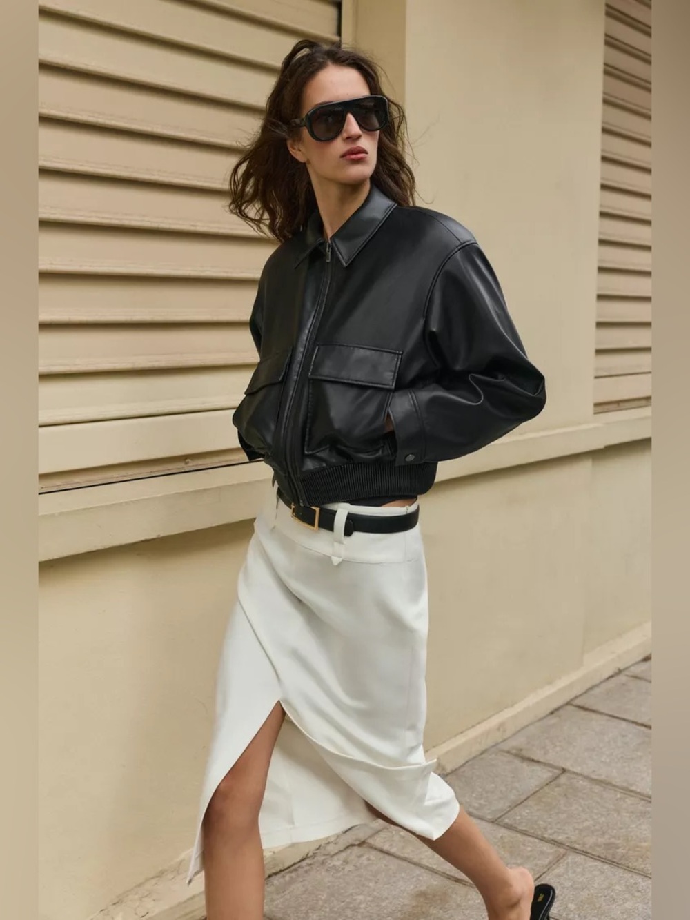NWT Zara FAUX LEATHER BOMBER JACKET WITH SHOULDER PADS